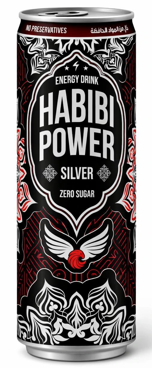Habibi Power Silver Zero Sugar energy drink can